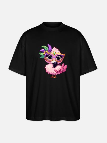 Mardi Gras Comic Flamingo - Stanley/Stella Oversized Unisex Organic T-shirt Blaster 2.0 - black