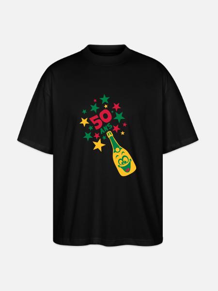 50 ans bouteille smiley etoile - T-shirt bio Blaster 2.0 coupe oversize Stanley/Stella Unisexe - noir