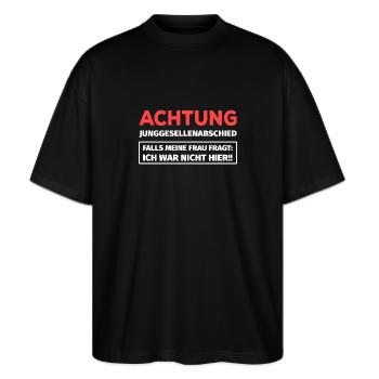 Hochzeit Junggesellenabschied JGA Polterabend - Stanley/Stella Oversized Unisex Bio T-Shirt Blaster 2.0 - Schwarz - Vorne - Alina (178cm) & Michal (187cm)