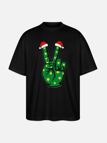 Christmas Peace Symbol - Stanley/Stella Oversized Unisex Organic T-shirt Blaster 2.0 - black