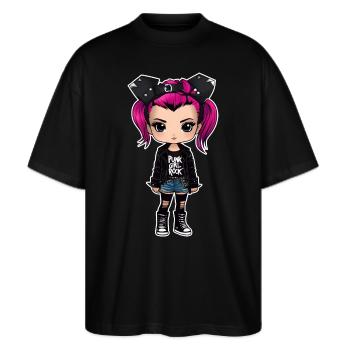 Cooles Gothic Punk Girl - Stanley/Stella Oversized Unisex Bio T-Shirt Blaster 2.0 - Schwarz - Vorne - Alina (178cm) & Michal (187cm)