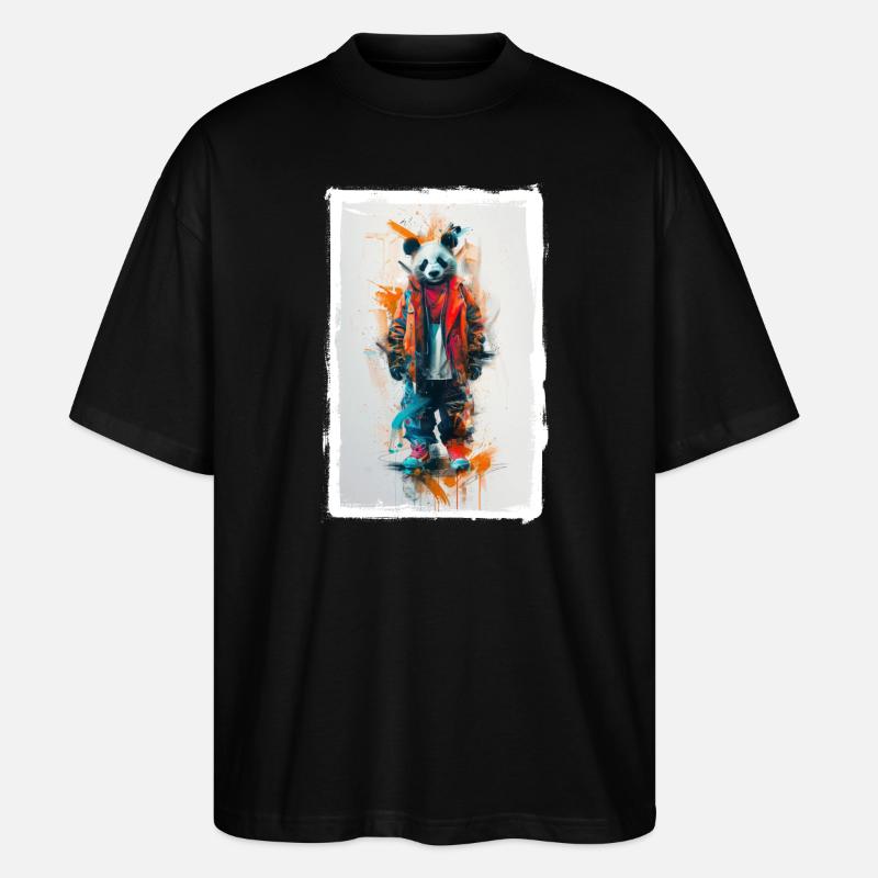Bunter Panda - Stanley/Stella Oversized Unisex Bio T-Shirt Blaster 2.0 - Schwarz