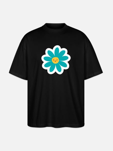 Kawaii Turquoise Daisy Smile - Stanley/Stella Oversized Unisex Organic T-shirt Blaster 2.0 - black