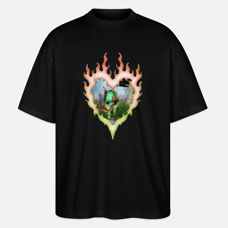 Petite fée avec son chat - T-shirt bio Blaster 2.0 coupe oversize Stanley/Stella Unisexe - noir