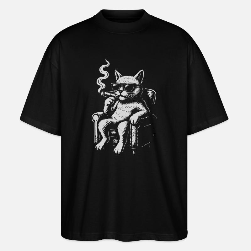 Coole Katzenliege mit Zigarre - Stanley/Stella Oversized Unisex Bio T-Shirt Blaster 2.0 - Schwarz