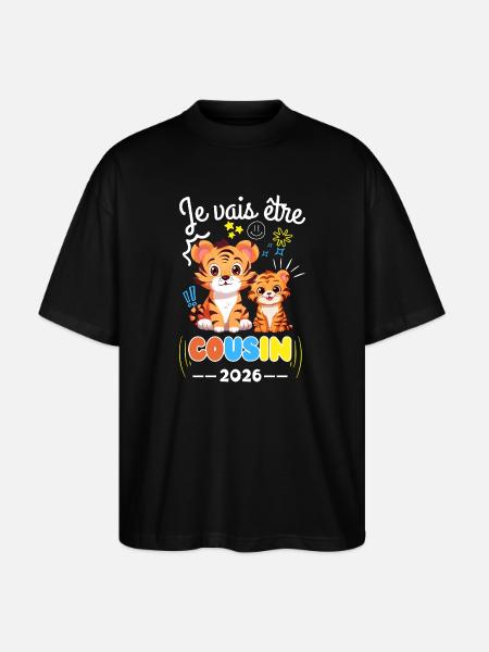 Będę kuzynką 2026 Ogłoszenie ciąży Tigera - Ekologiczne Koszulka Oversize Unisex Stanley/Stella Blaster 2.0 - czarny