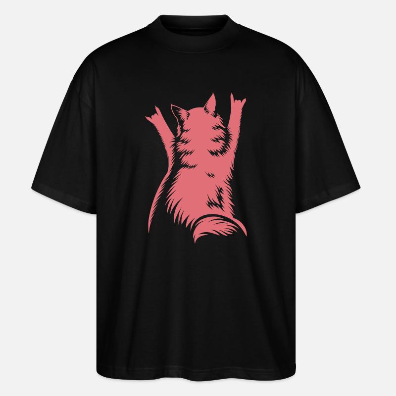 Rock Katze Rückenansicht – Devil Horns - Stanley/Stella Oversized Unisex Bio T-Shirt Blaster 2.0 - Schwarz