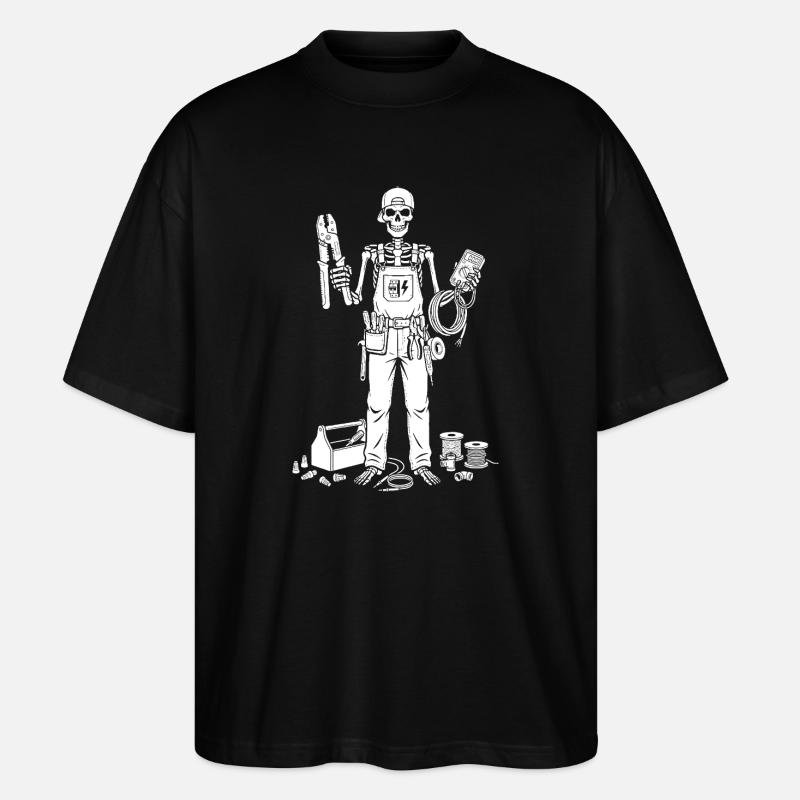 Skelett-Elektriker mit Toolkit - Stanley/Stella Oversized Unisex Bio T-Shirt Blaster 2.0 - Schwarz