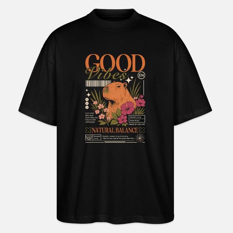 Vibes Capybara Design - Stanley/Stella Oversized Unisex Bio T-Shirt Blaster 2.0 - Schwarz