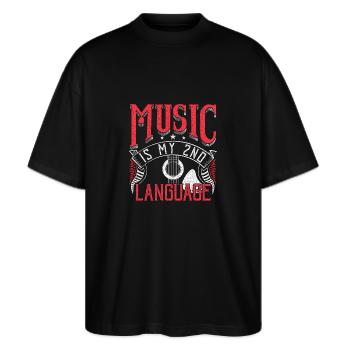Music is My 2nd Language - Stanley/Stella Oversized Unisex Organic T-shirt Blaster 2.0 - black - Front - Alina (178cm) & Michal (187cm)