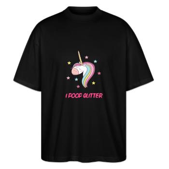 I POOP GLITTER - Stanley/Stella Oversized Unisex Bio T-Shirt Blaster 2.0 - Schwarz - Vorne - Alina (178cm) & Michal (187cm)