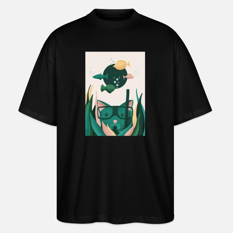Chat dans l'eau - chat marin - T-shirt bio Blaster 2.0 coupe oversize Stanley/Stella Unisexe - noir