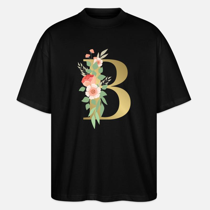Eleganter Buchstabe 'B' mit Blumen - Stanley/Stella Oversized Unisex Bio T-Shirt Blaster 2.0 - Schwarz