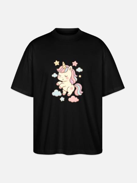 Schöne Einhorn-Illustration mit Pastellmuster - Stanley/Stella Oversized Unisex Bio T-Shirt Blaster 2.0 - Schwarz