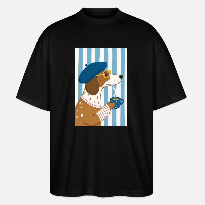 Schicker Hundekaffee und Baskenmütze - Stanley/Stella Oversized Unisex Bio T-Shirt Blaster 2.0 - Schwarz