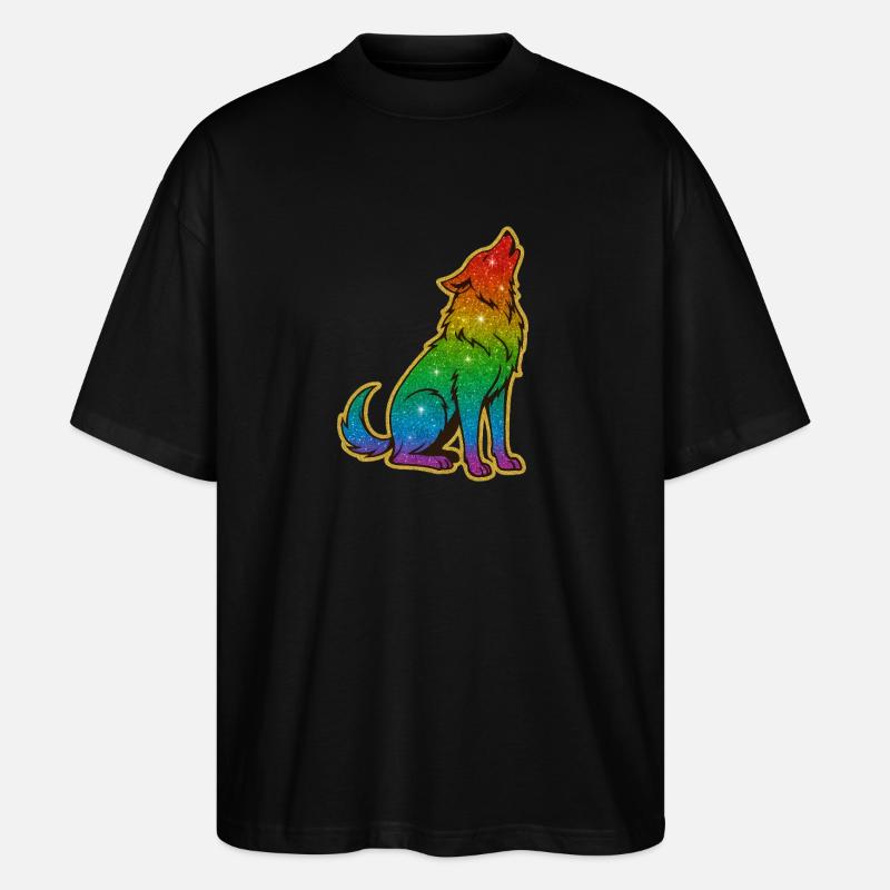 Heulender Regenbogenwolf Glitter Silhouette - Stanley/Stella Oversized Unisex Bio T-Shirt Blaster 2.0 - Schwarz