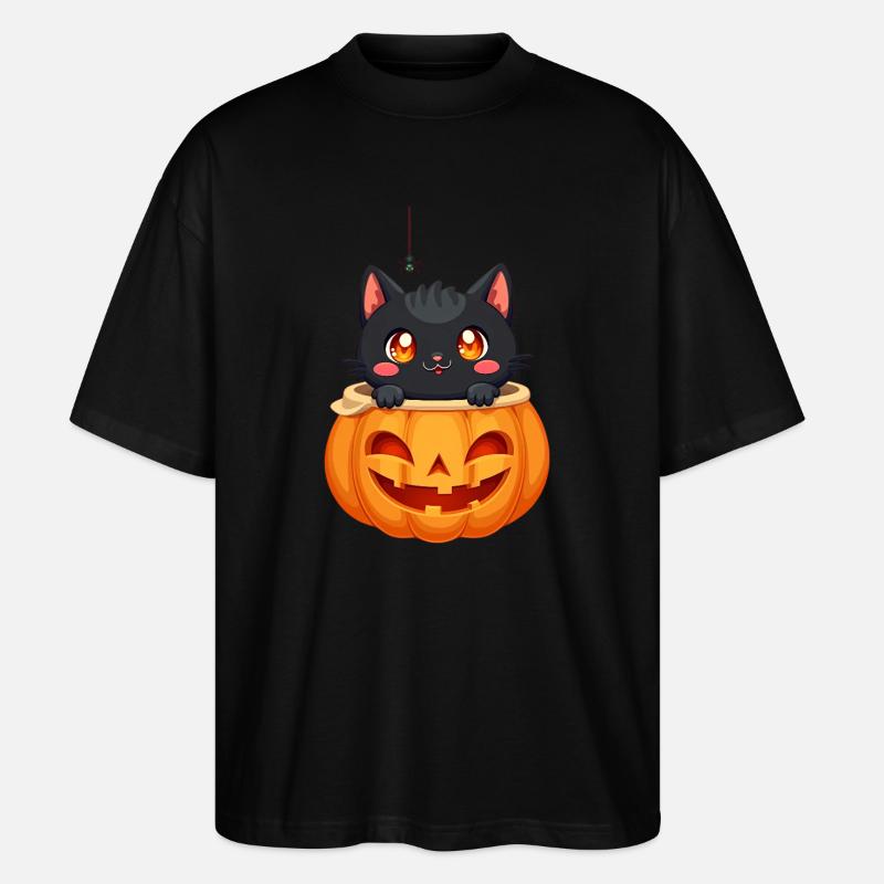 Chat d’Halloween avec citrouille d’Halloween - T-shirt bio Blaster 2.0 coupe oversize Stanley/Stella Unisexe - noir