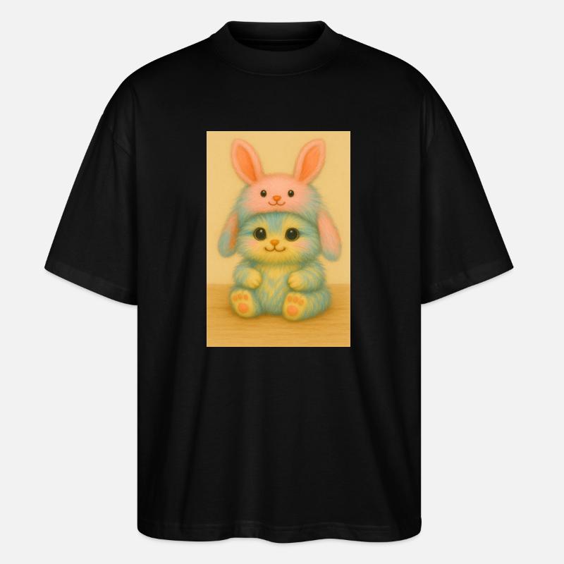 Duo de lapin en peluche pastel - T-shirt bio Blaster 2.0 coupe oversize Stanley/Stella Unisexe - noir