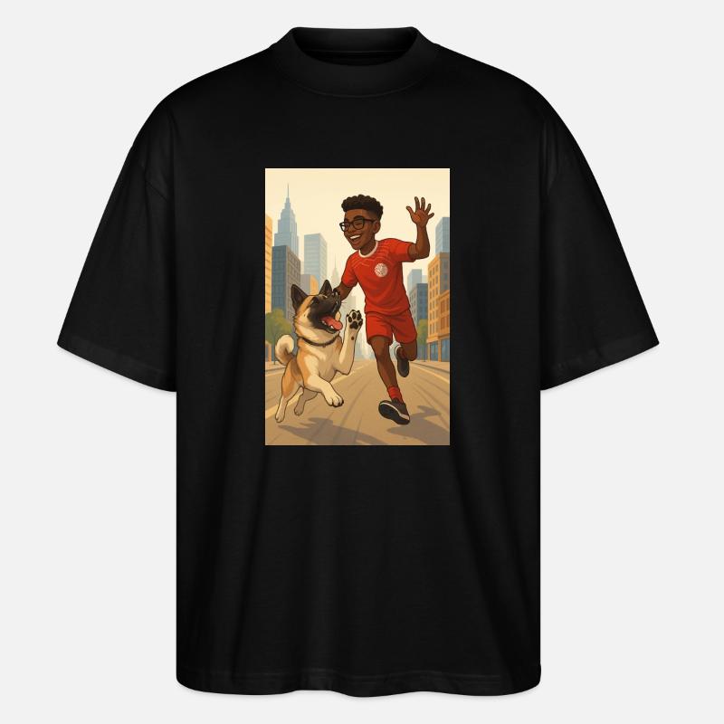 Stadtlauf mit Hundebuddy - Stanley/Stella Oversized Unisex Bio T-Shirt Blaster 2.0 - Schwarz