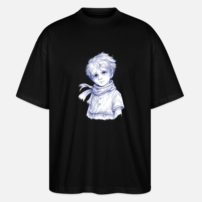 Blauer Bleistiftjunge mit Schal - Stanley/Stella Oversized Unisex Bio T-Shirt Blaster 2.0 - Schwarz
