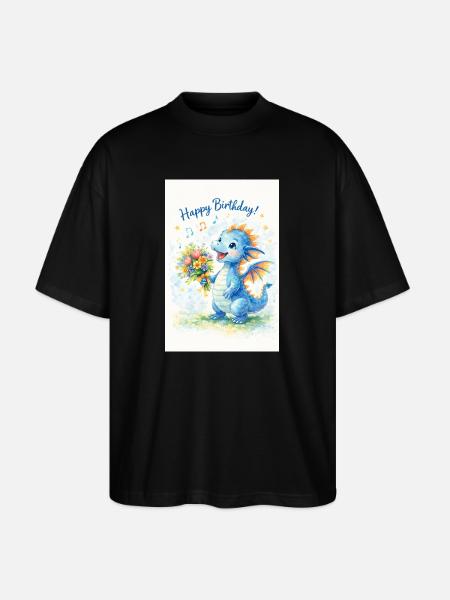 Blauer Drache mit Blumenstrauß - Stanley/Stella Oversized Unisex Bio T-Shirt Blaster 2.0 - Schwarz