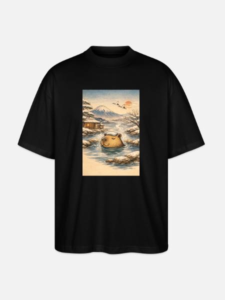 Onsen Capybara im Winterwald - Stanley/Stella Oversized Unisex Bio T-Shirt Blaster 2.0 - Schwarz