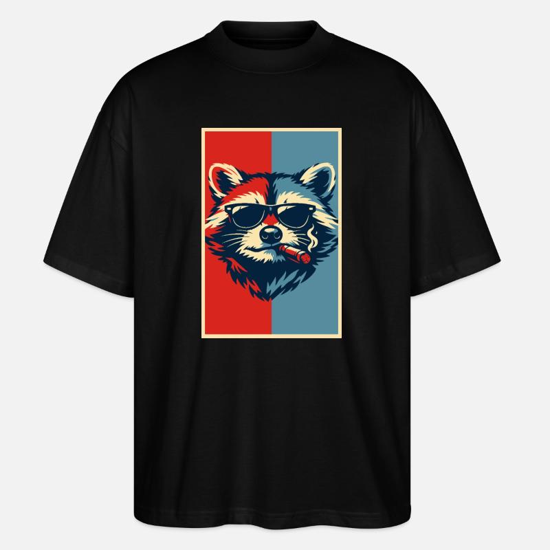 Waschbär-Pop-Art: Sonnenbrillen-Zigarre - Stanley/Stella Oversized Unisex Bio T-Shirt Blaster 2.0 - Schwarz