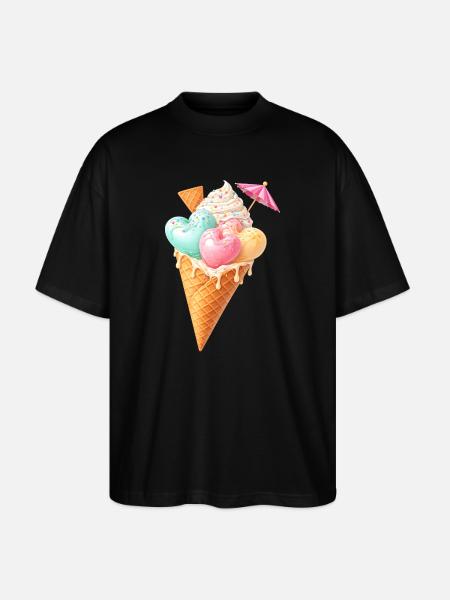 Herz Eis in Waffel Illustration  - Stanley/Stella Oversized Unisex Organic T-shirt Blaster 2.0 - black