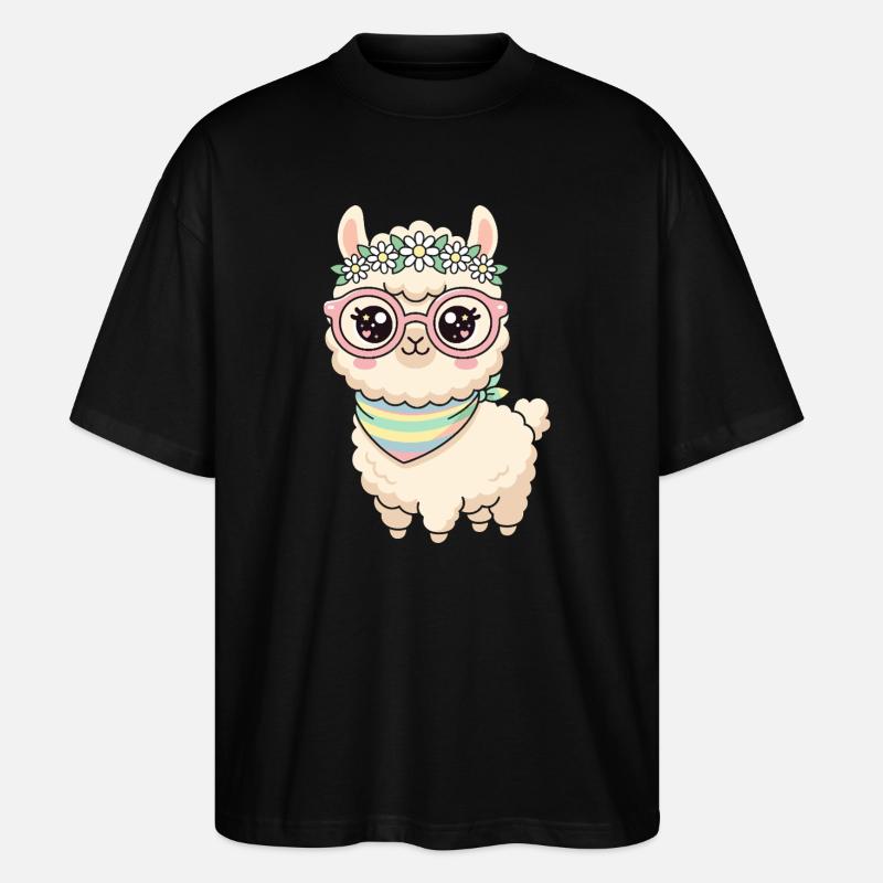 Lama pastel avec couronne florale - T-shirt bio Blaster 2.0 coupe oversize Stanley/Stella Unisexe - noir