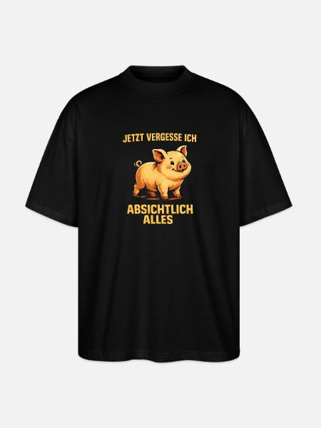 Absichtlich Alles: Fröhliches Schweinchen - Stanley/Stella Oversized Unisex Bio T-Shirt Blaster 2.0 - Schwarz