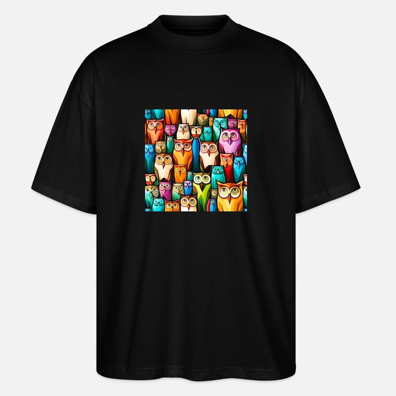 Niedliches Eulenmuster - Stanley/Stella Oversized Unisex Bio T-Shirt Blaster 2.0 - Schwarz