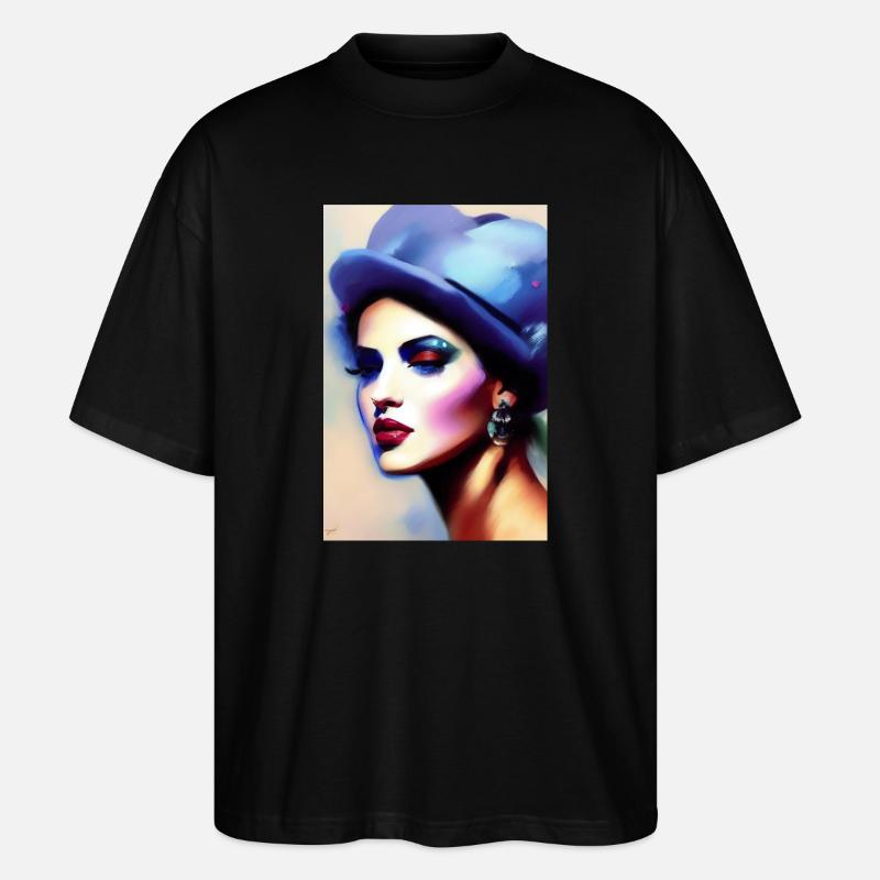 Schöne Frau mit Hut - Stanley/Stella Oversized Unisex Bio T-Shirt Blaster 2.0 - Schwarz