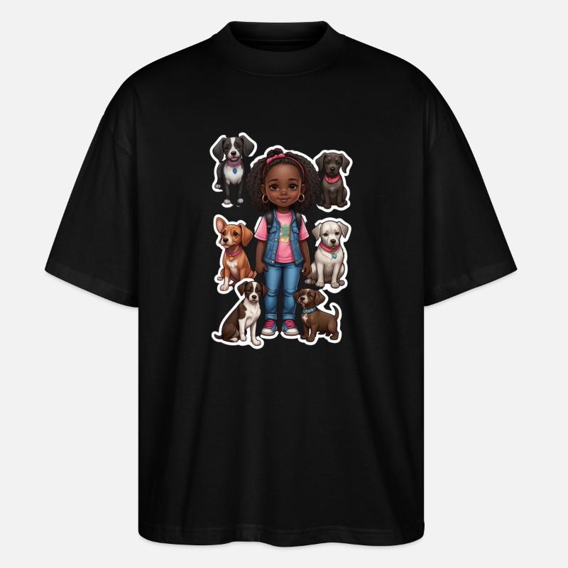 Mädchen mit Hundegruppe Motiv - Stanley/Stella Oversized Unisex Bio T-Shirt Blaster 2.0 - Schwarz