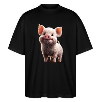 Schwein Hausschwein Sau Schweine Liebe Schweinchen - Stanley/Stella Oversized Unisex Bio T-Shirt Blaster 2.0 - Schwarz - Vorne - Alina (178cm) & Michal (187cm)