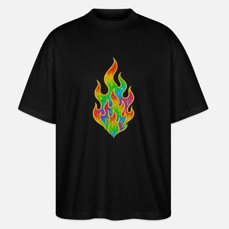 Rainbow Fire Glitter Flame - Stanley/Stella Oversized Unisex Organic T-shirt Blaster 2.0 - black