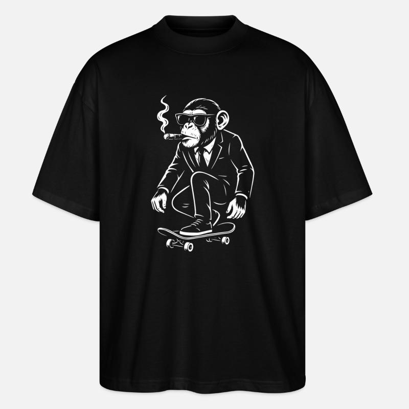 Dapper Monkey auf dem Skateboard - Stanley/Stella Oversized Unisex Bio T-Shirt Blaster 2.0 - Schwarz