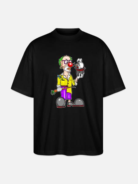 Clown & Rabbit – Funny Magic Cartoon - Stanley/Stella Oversized Unisex Organic T-shirt Blaster 2.0 - black