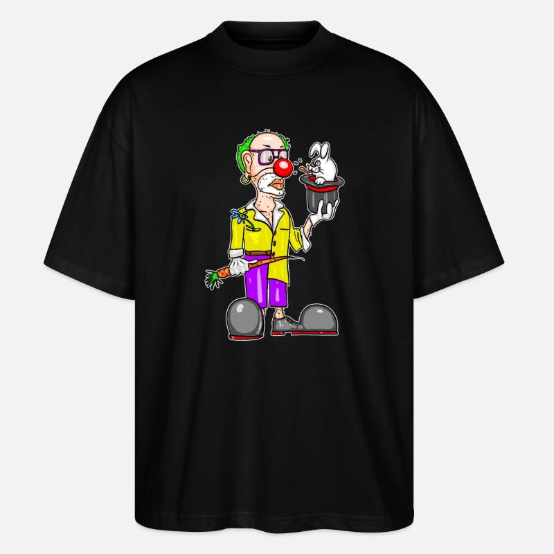 Clown & Rabbit – Funny Magic Cartoon - Stanley/Stella Oversized Unisex Organic T-shirt Blaster 2.0 - black