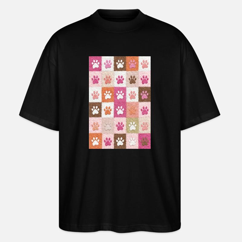 Pfotenabdruck-Patchwork-Plüschfelder - Stanley/Stella Oversized Unisex Bio T-Shirt Blaster 2.0 - Schwarz