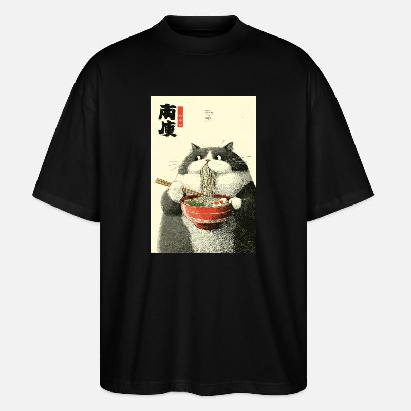 Ramen-Katzen-Ukiyo-e-Zauber - Stanley/Stella Oversized Unisex Bio T-Shirt Blaster 2.0 - Schwarz