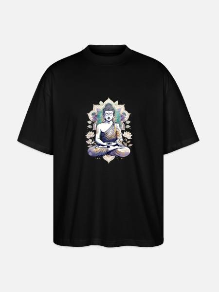 Meditating Buddha Lotus Mandala - Stanley/Stella Oversized Unisex Organic T-shirt Blaster 2.0 - black