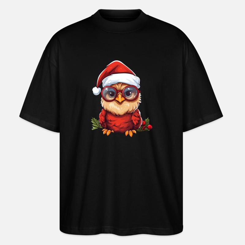 Chouette de Noël plumes rouges - T-shirt bio Blaster 2.0 coupe oversize Stanley/Stella Unisexe - noir
