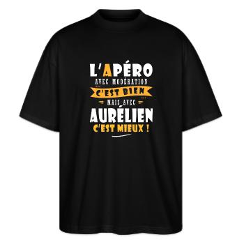 Aurélien Cadeau Humour cadeau aurélien - T-shirt bio Blaster 2.0 coupe oversize Stanley/Stella Unisexe - noir - Devant - Alina (178cm) & Michal (187cm)
