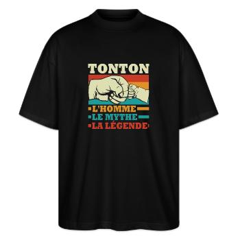 Tonton l'homme le mythe la légende Humour Cadeau - T-shirt bio Blaster 2.0 coupe oversize Stanley/Stella Unisexe - noir - Devant - Alina (178cm) & Michal (187cm)
