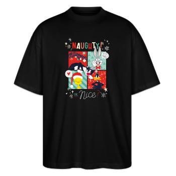 Looney Tunes Böse Oder Lieb Weihnachten - Stanley/Stella Oversized Unisex Bio T-Shirt Blaster 2.0 - Schwarz - Vorne - Alina (178cm) & Michal (187cm)