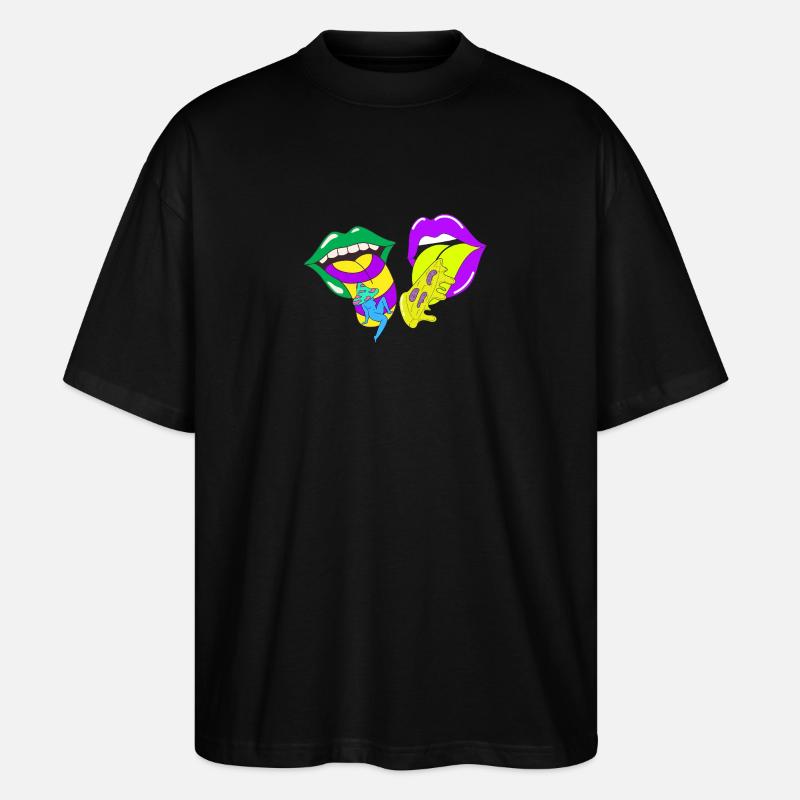 Psychedelische Lippen mit Säure und Pilzen - Stanley/Stella Oversized Unisex Bio T-Shirt Blaster 2.0 - Schwarz