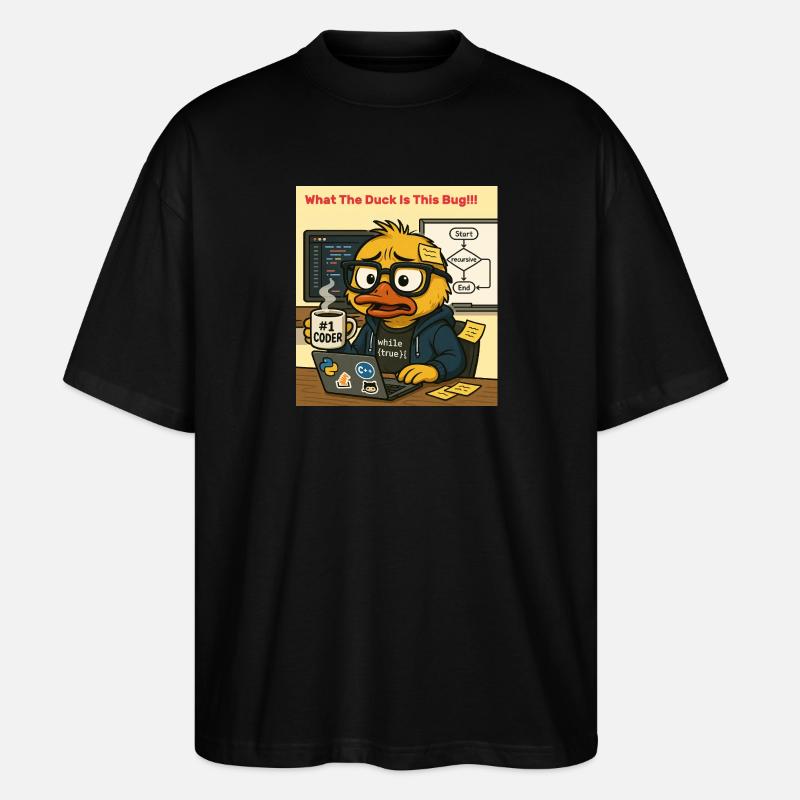 Funny Coding Duck Illustration - Stanley/Stella Oversized Unisex Organic T-shirt Blaster 2.0 - black