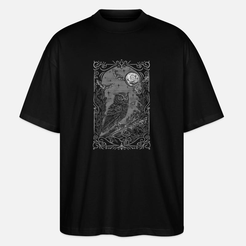 mystische Eule im Ornamentrahmen - Stanley/Stella Oversized Unisex Bio T-Shirt Blaster 2.0 - Schwarz