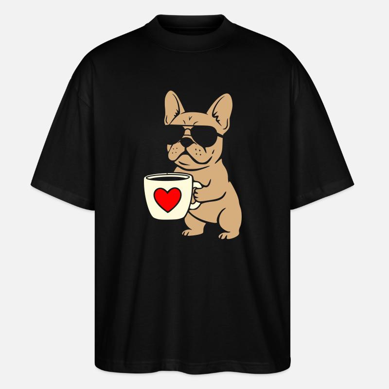 Frenchie Kaffee Flat Design - Stanley/Stella Oversized Unisex Bio T-Shirt Blaster 2.0 - Schwarz