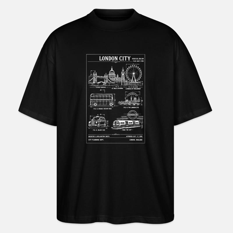 London Skyline Blueprint Tee - Stanley/Stella Oversized Unisex Bio T-Shirt Blaster 2.0 - Schwarz